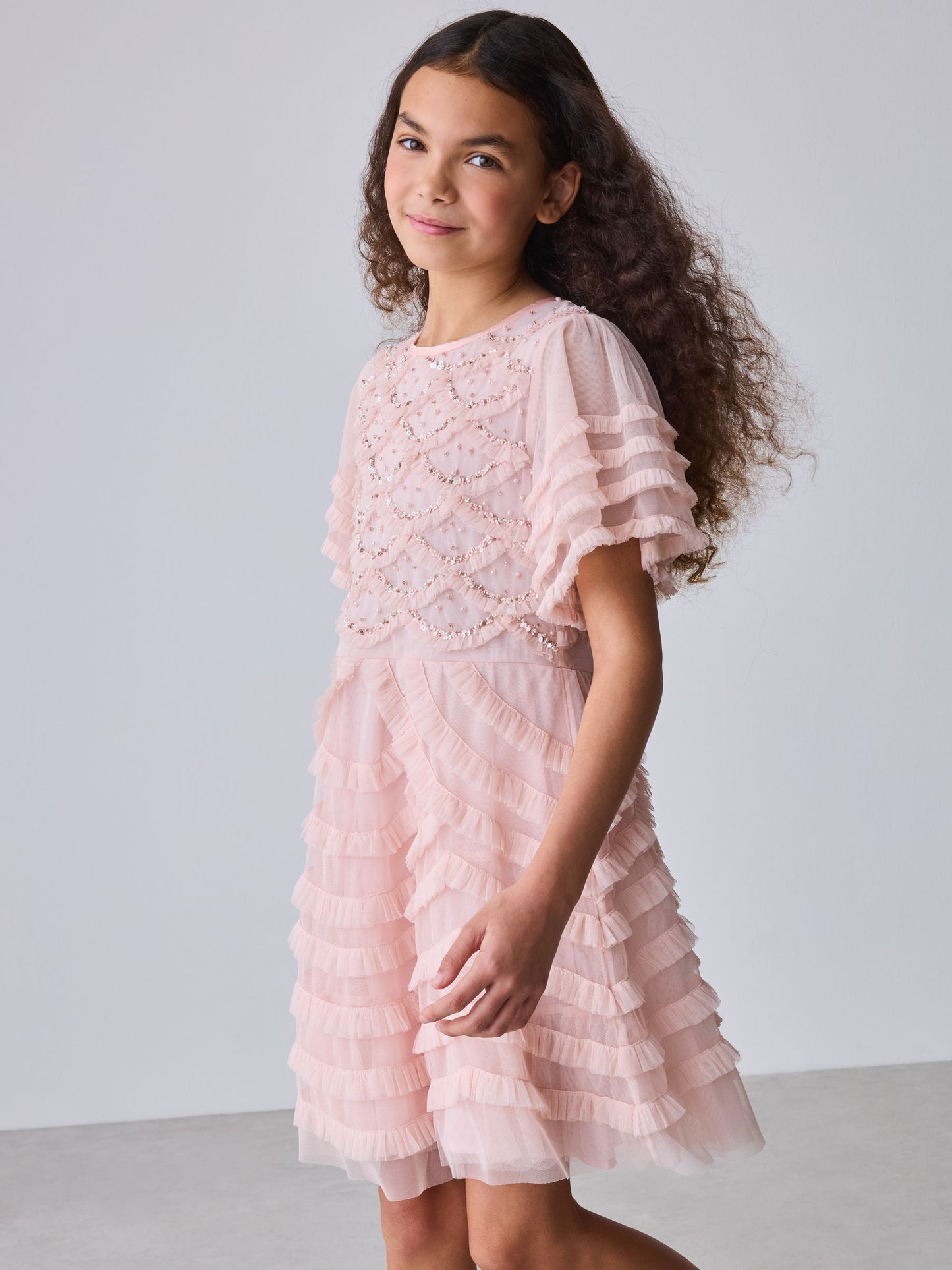 Baker by Ted Baker Pink Bead Embellished Tiered Ruffle Dress image 6