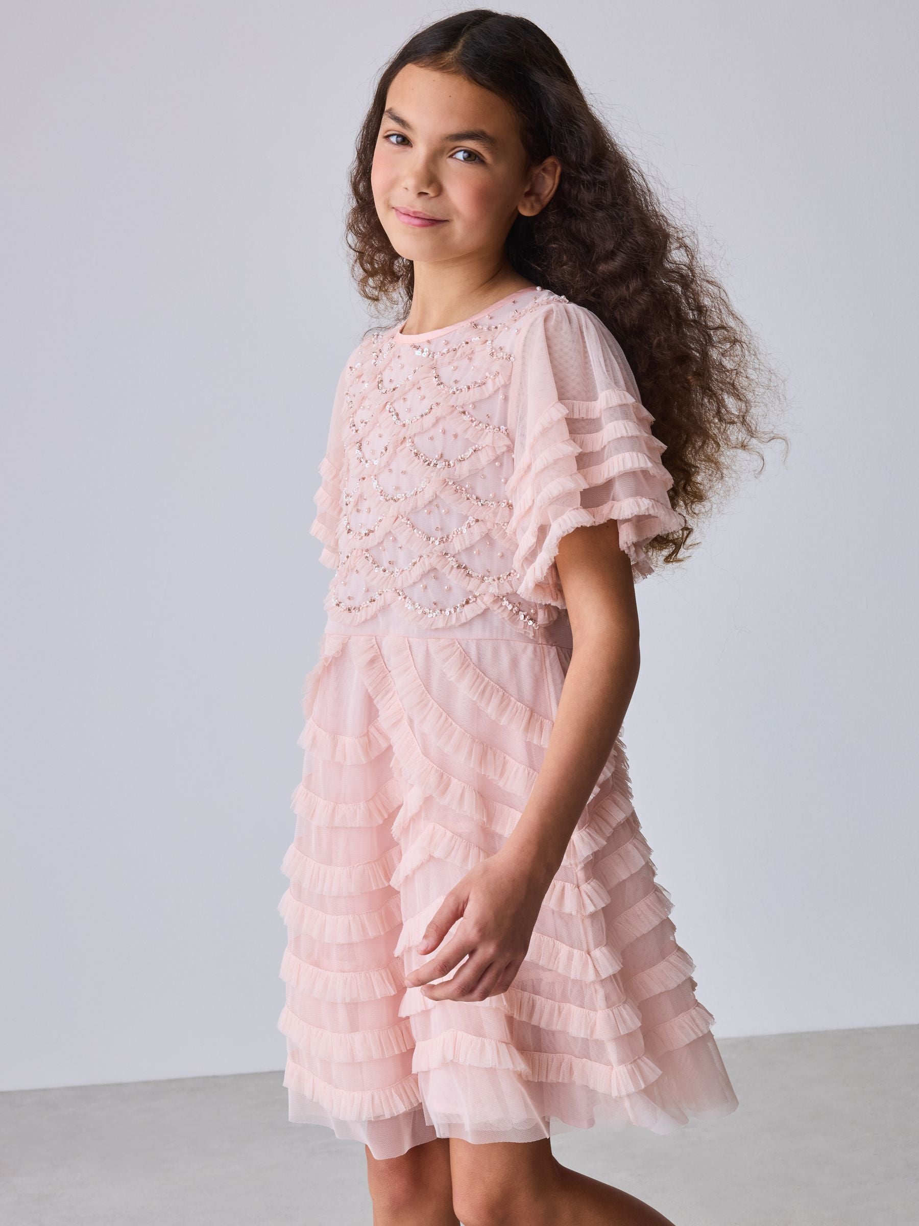 Baker by Ted Baker Pink Bead Embellished Tiered Ruffle Dress image 6