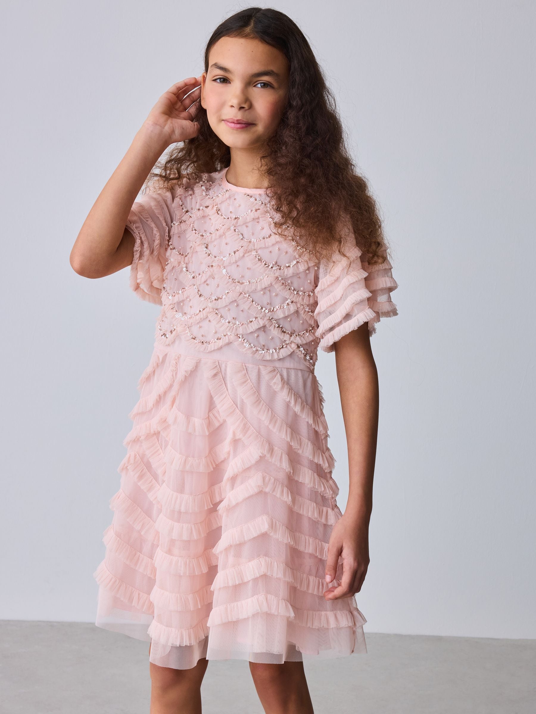 Baker by Ted Baker Pink Bead Embellished Tiered Ruffle Dress image 7