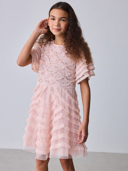 Baker by Ted Baker Pink Bead Embellished Tiered Ruffle Dress image 7