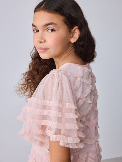 Baker by Ted Baker Pink Bead Embellished Tiered Ruffle Dress image 8