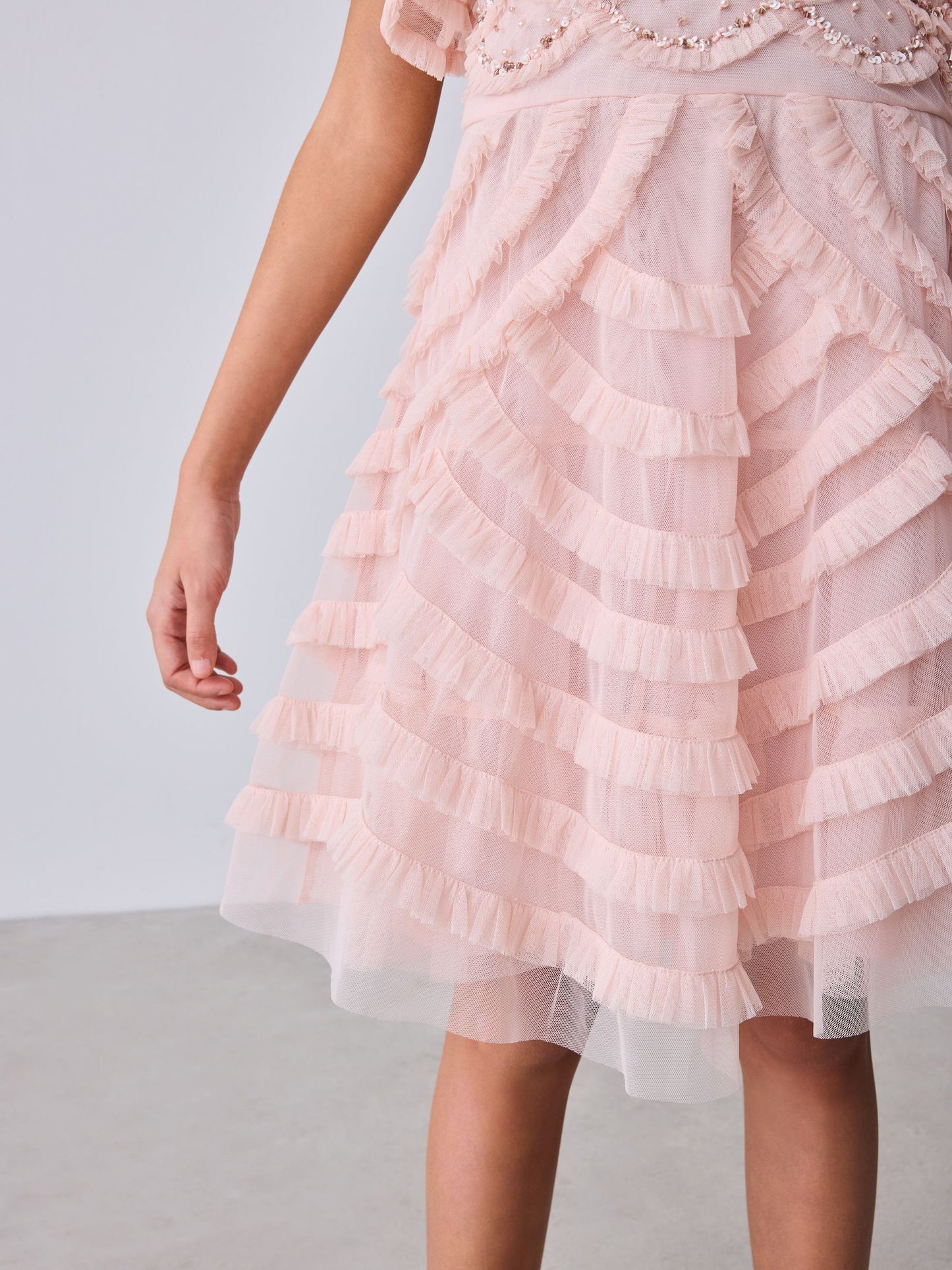 Baker by Ted Baker Pink Bead Embellished Tiered Ruffle Dress image 9