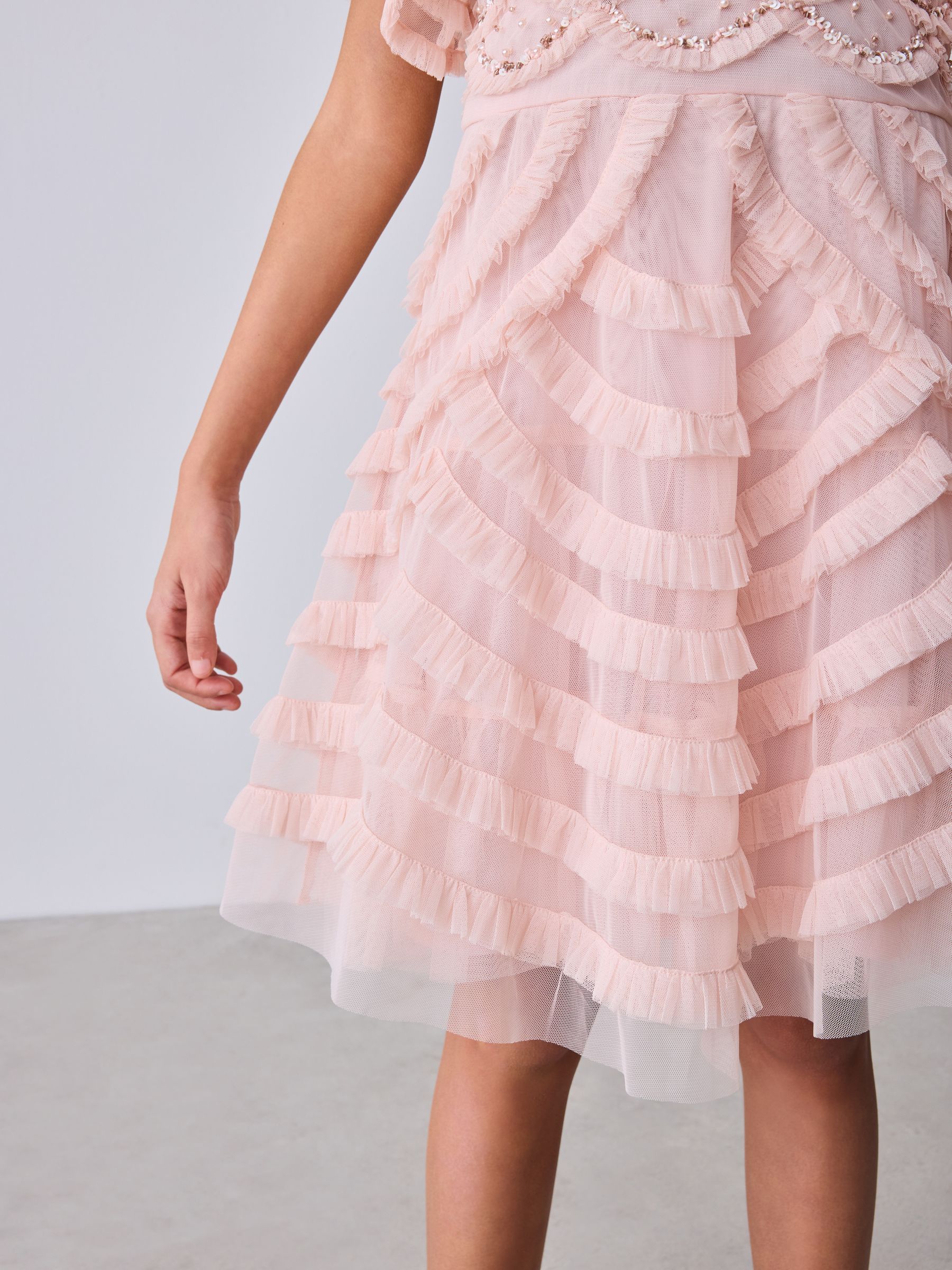Baker by Ted Baker Pink Bead Embellished Tiered Ruffle Dress image 9
