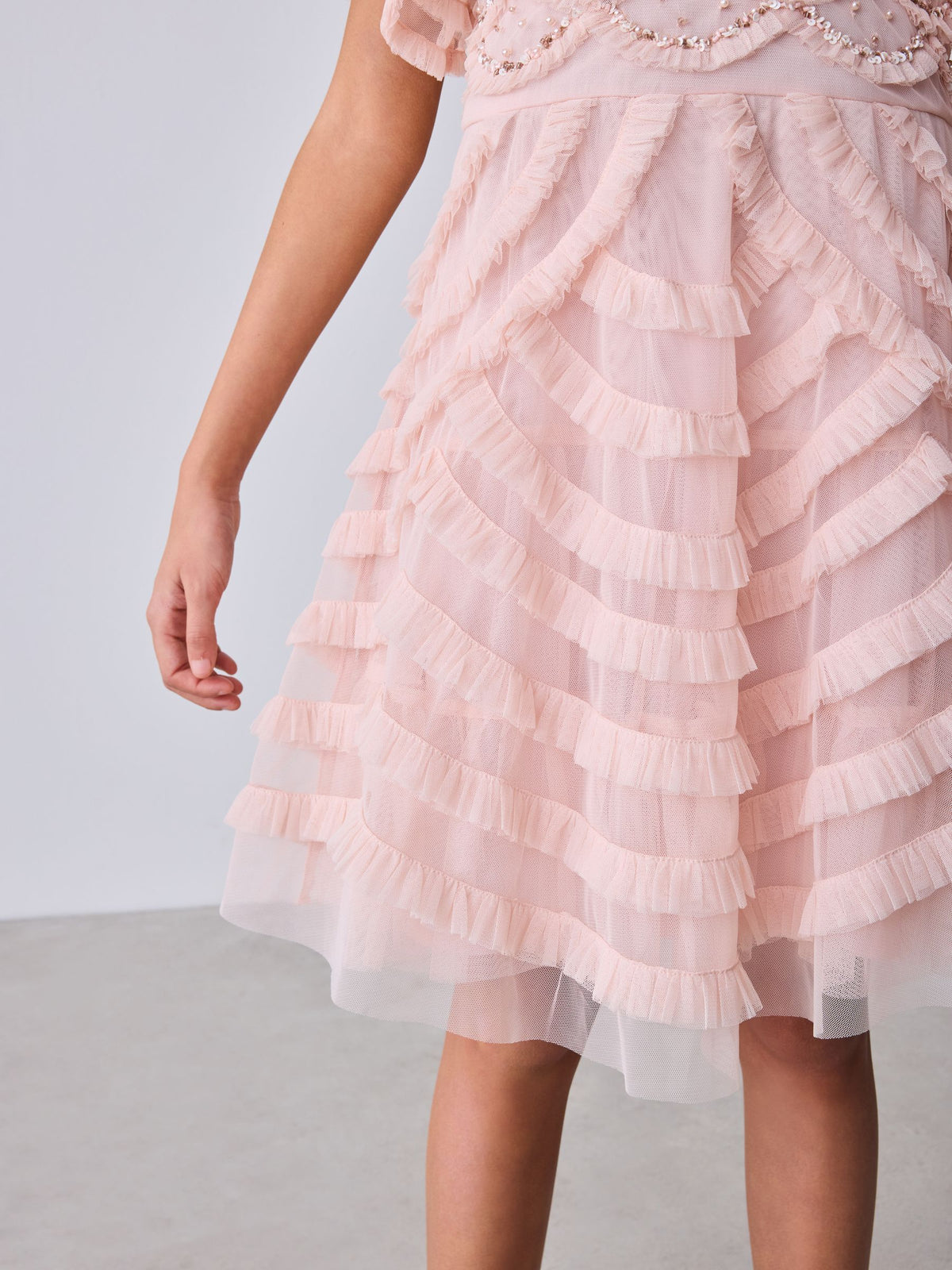 Baker by Ted Baker Pink Bead Embellished Tiered Ruffle Dress image 9