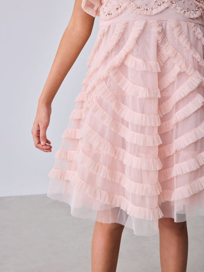 Baker by Ted Baker Pink Bead Embellished Tiered Ruffle Dress image 9