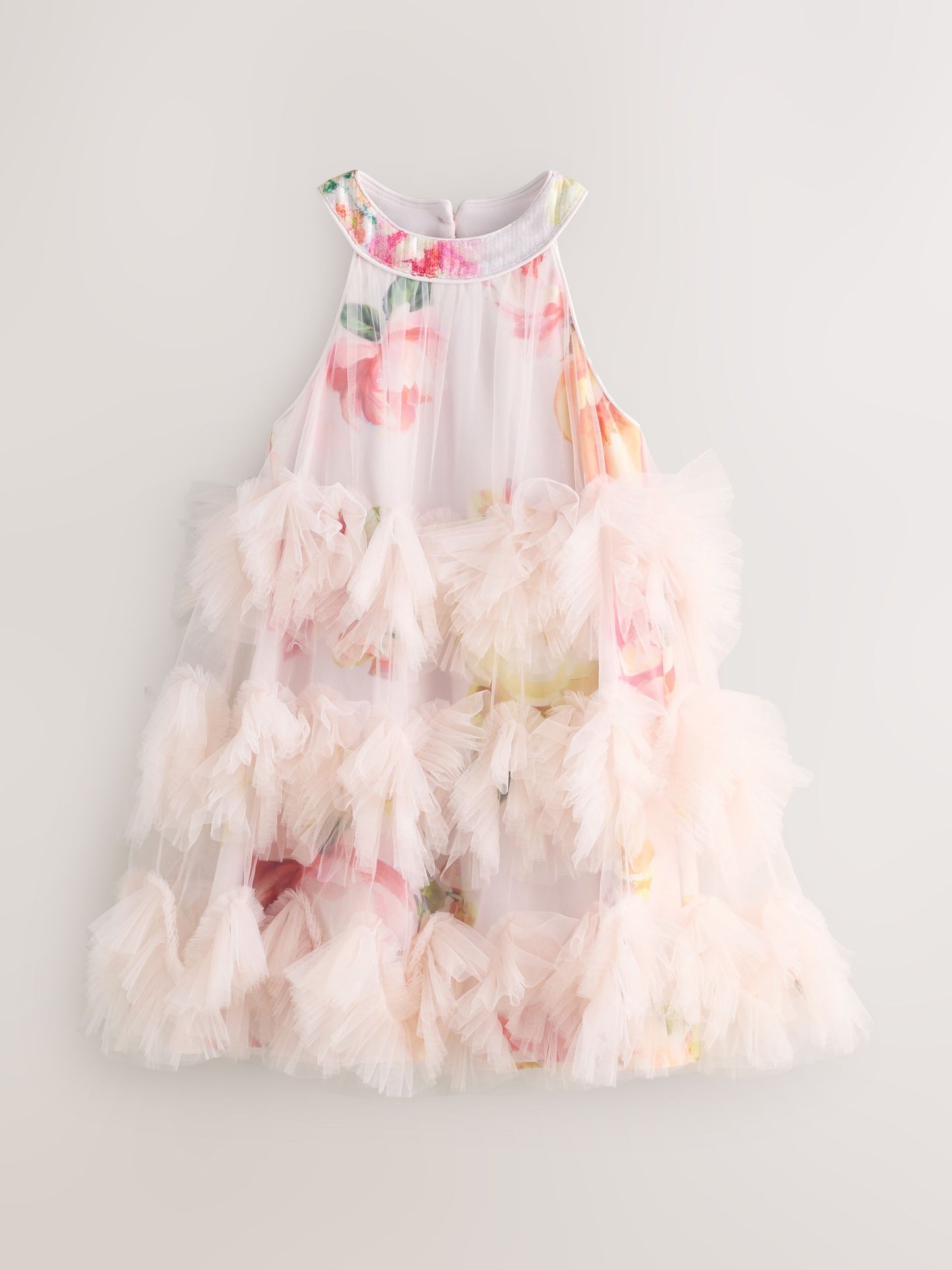 Baker by Ted Baker Pink 3D Fluffy Ruffle Mesh Overlay Halter Dress image 10