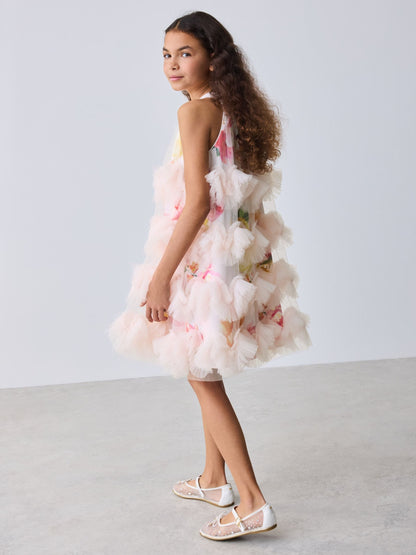 Baker by Ted Baker Pink 3D Fluffy Ruffle Mesh Overlay Halter Dress image 5