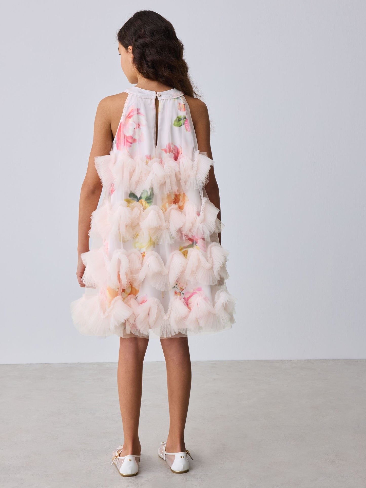 Baker by Ted Baker Pink 3D Fluffy Ruffle Mesh Overlay Halter Dress image 6