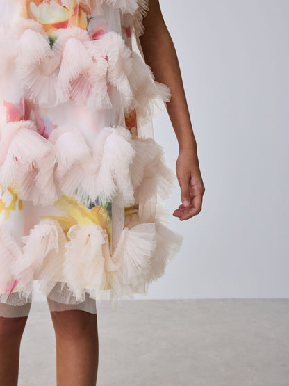 Baker by Ted Baker Pink 3D Fluffy Ruffle Mesh Overlay Halter Dress image 9