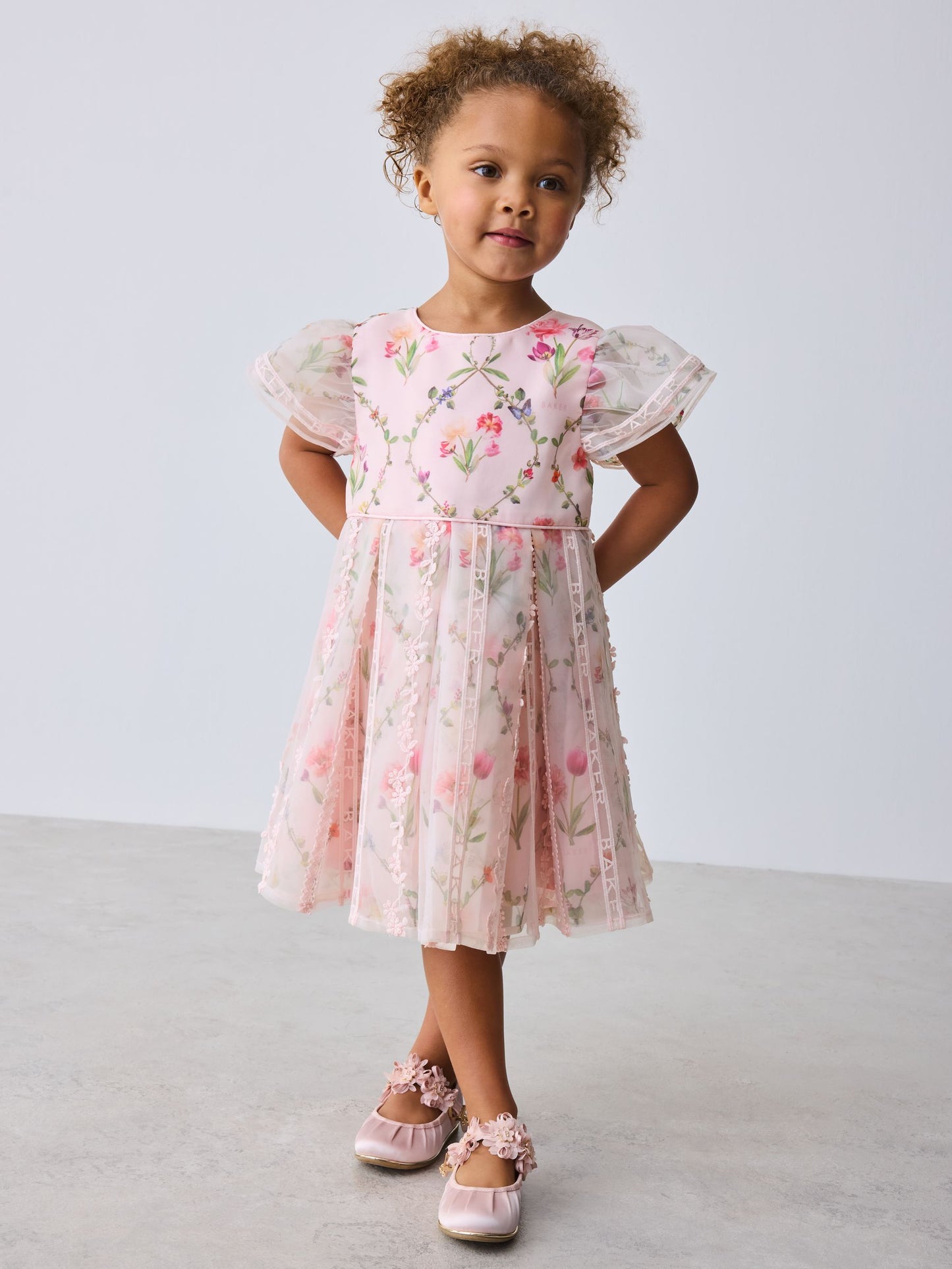 Baker by Ted Baker Pink Organza Floral Trellis Lace Overlay Dress image 3