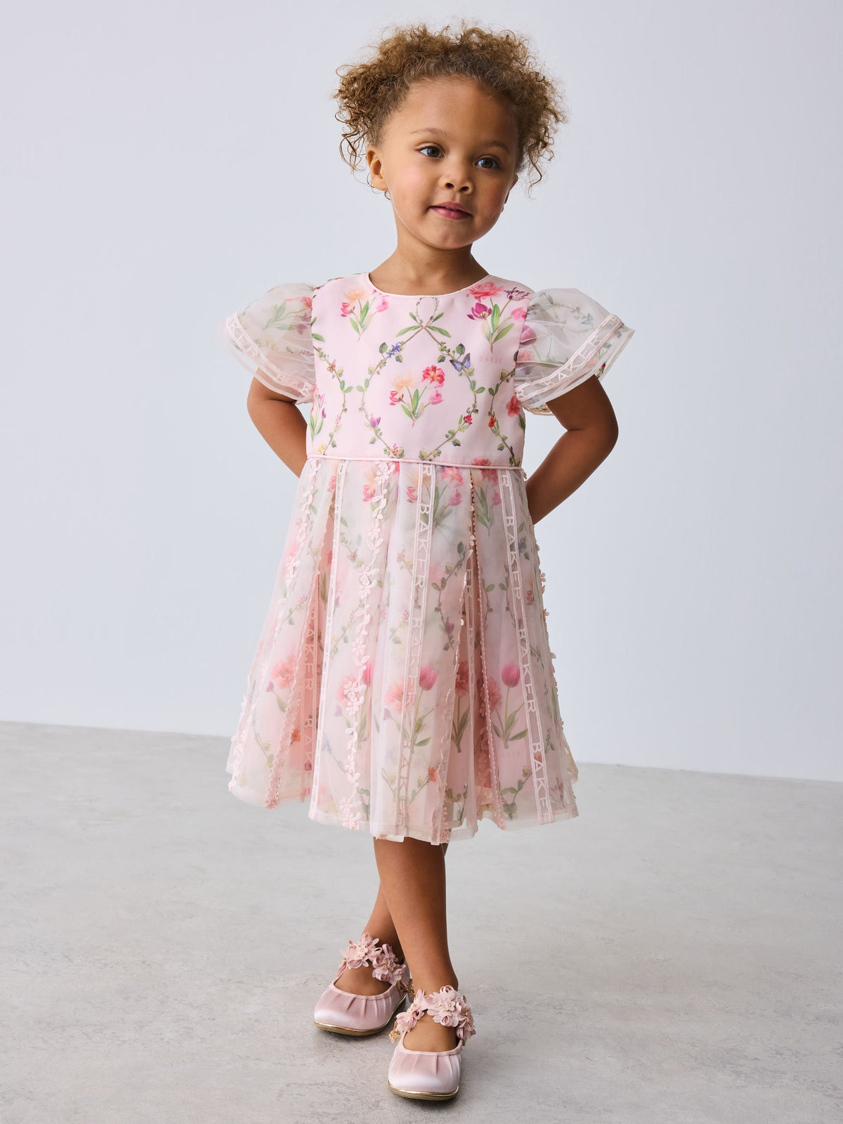 Baker by Ted Baker Pink Organza Floral Trellis Lace Overlay Dress image 3