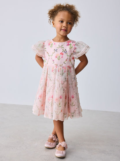 Baker by Ted Baker Pink Organza Floral Trellis Lace Overlay Dress image 3
