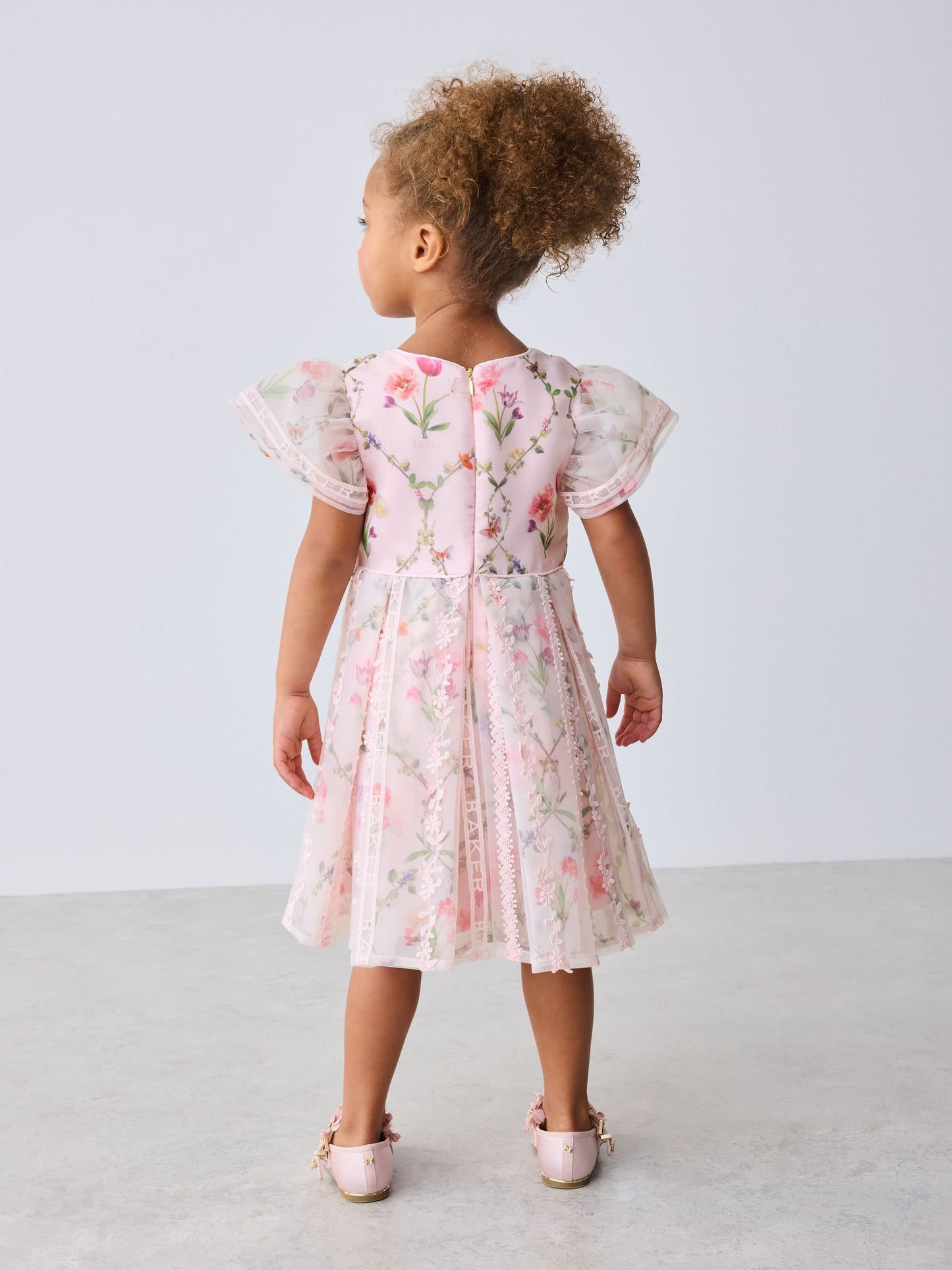 Baker by Ted Baker Pink Organza Floral Trellis Lace Overlay Dress image 4