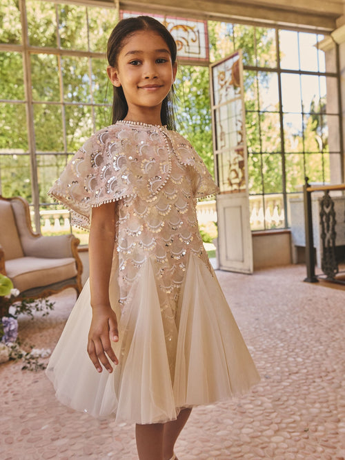 Baker by Ted Baker Sequin Godet Mesh Dress & Cape Set image 1