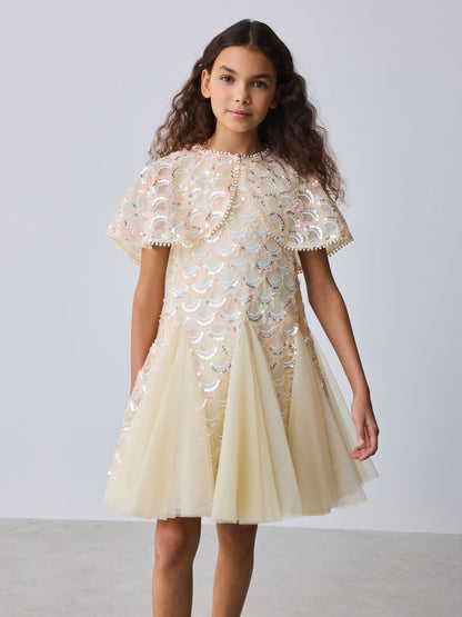 Baker by Ted Baker Sequin Godet Mesh Dress & Cape Set image 5