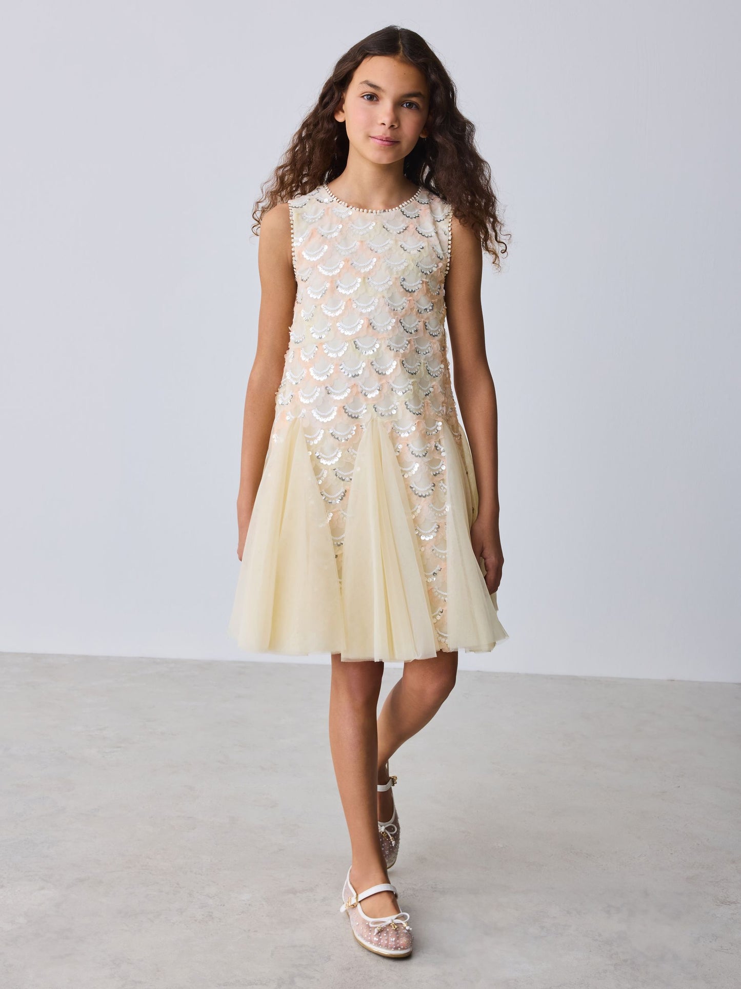 Baker by Ted Baker Sequin Godet Mesh Dress & Cape Set image 6