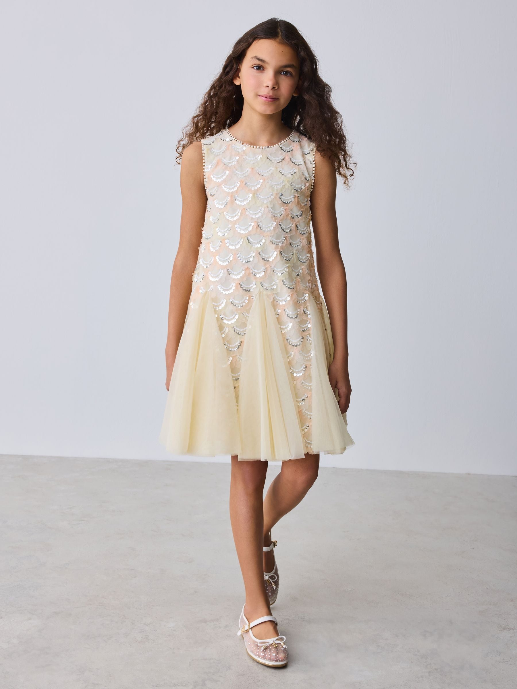 Baker by Ted Baker Sequin Godet Mesh Dress & Cape Set image 6