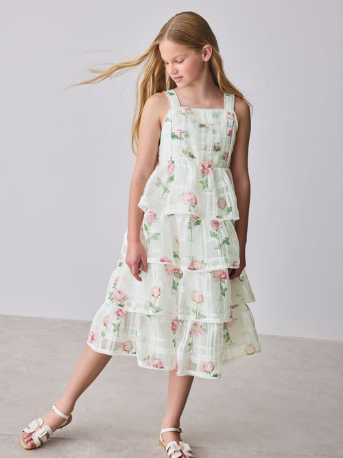 Baker by Ted Baker Burnout Organza Floral Tiered Midi White Dress image 1