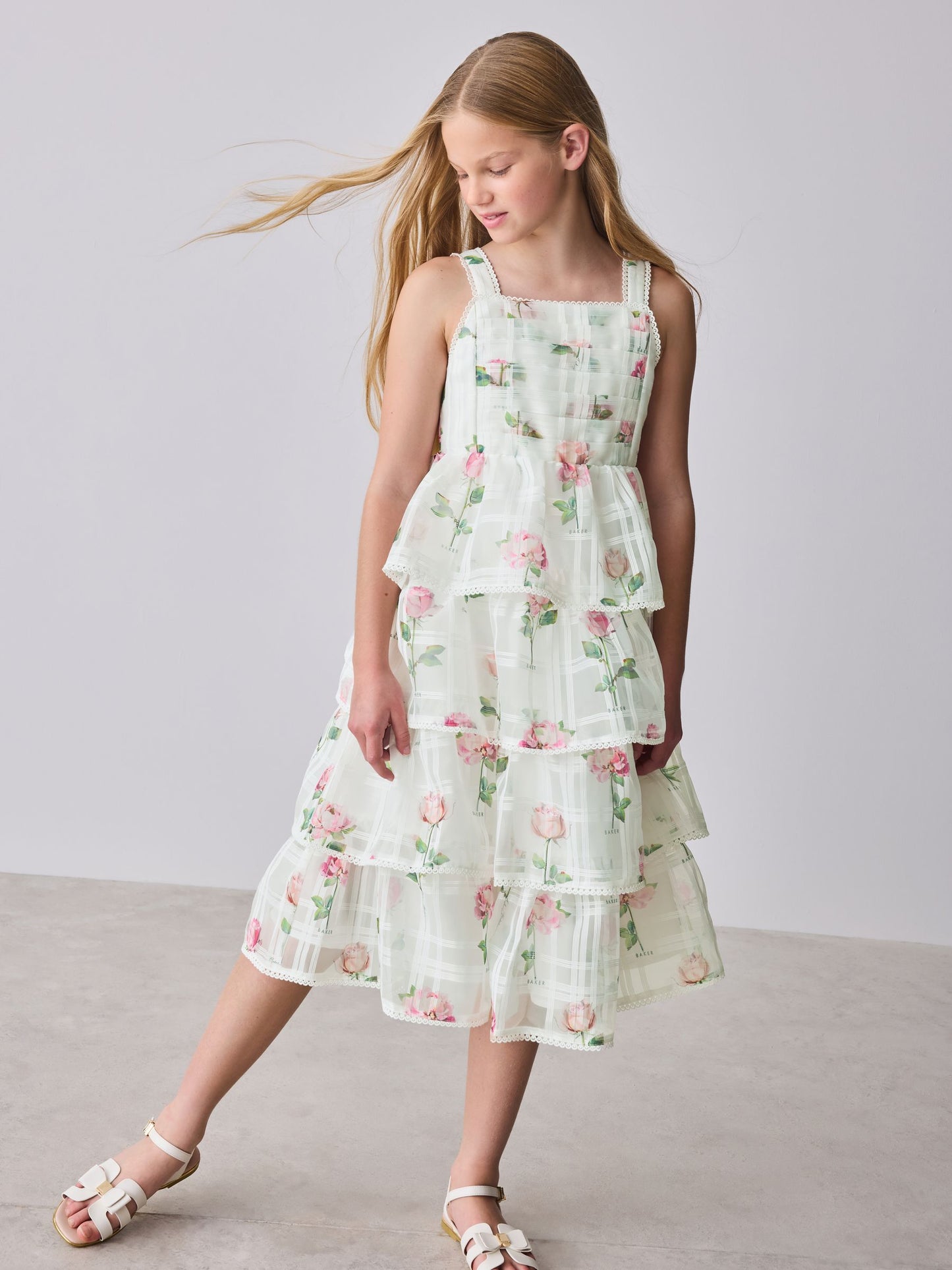 Baker by Ted Baker Burnout Organza Floral Tiered Midi White Dress image 1