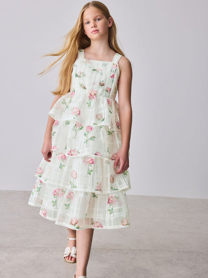 Baker by Ted Baker Burnout Organza Floral Tiered Midi White Dress image 2