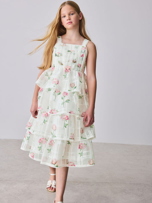 Baker by Ted Baker Burnout Organza Floral Tiered Midi White Dress image 2