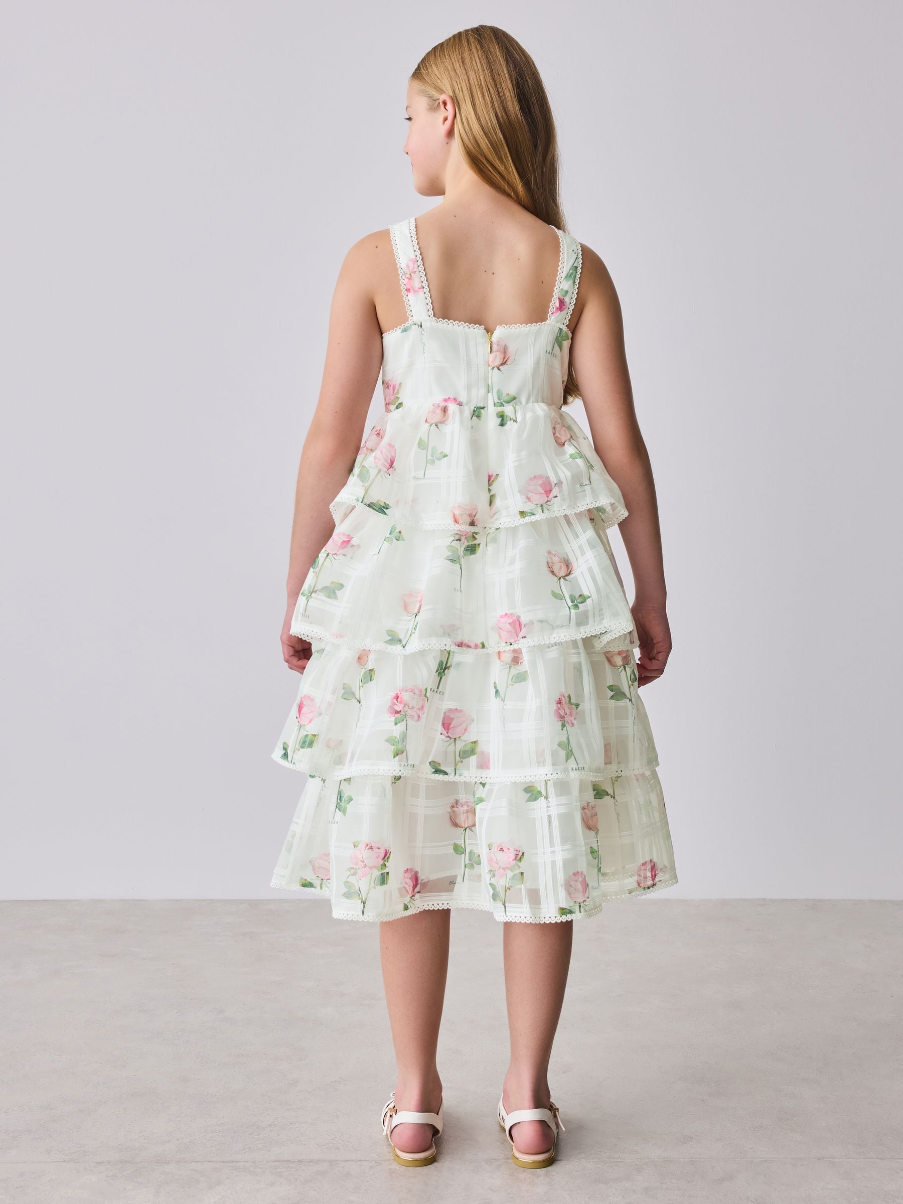 Baker by Ted Baker Burnout Organza Floral Tiered Midi White Dress image 3