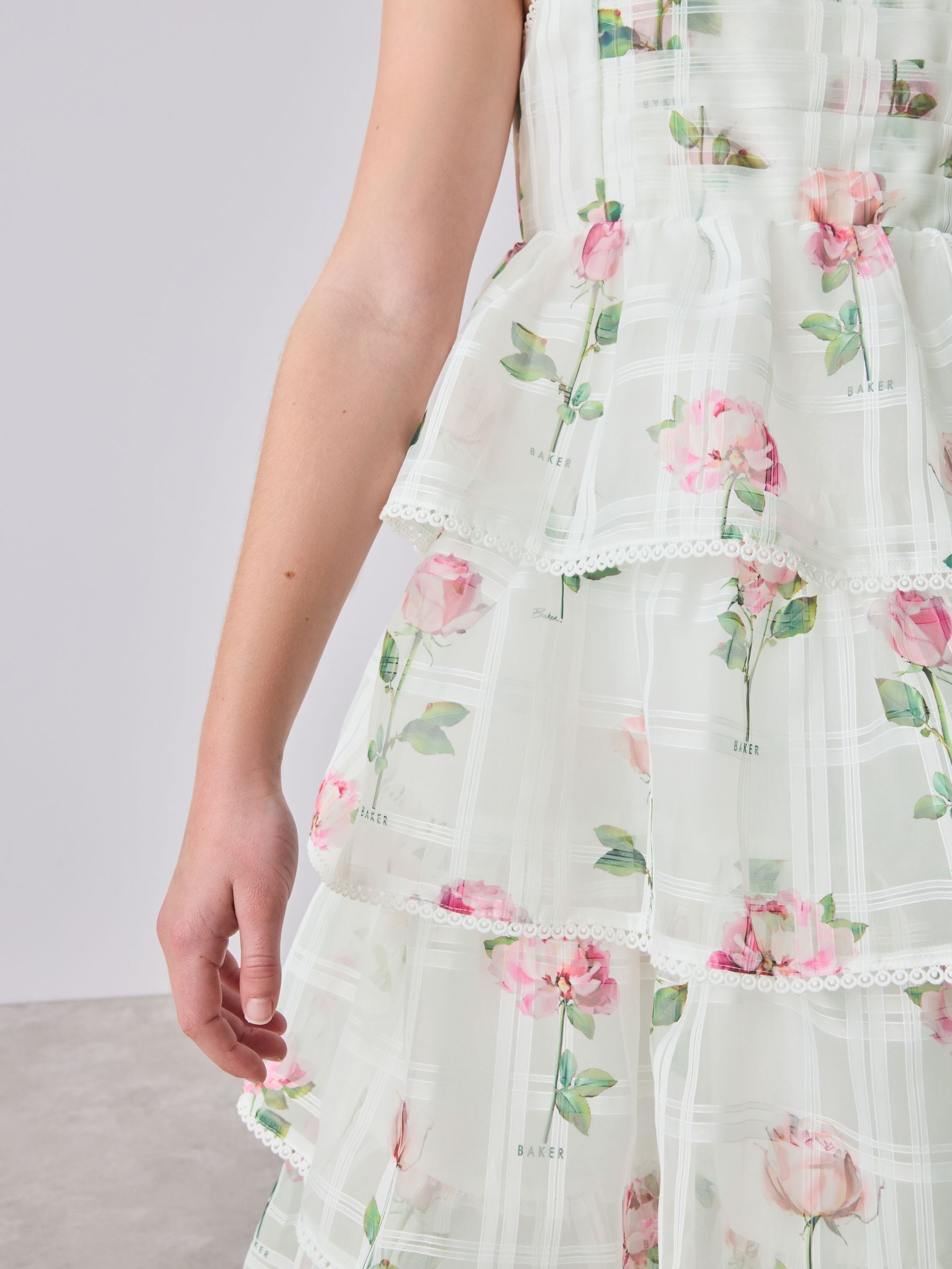 Baker by Ted Baker Burnout Organza Floral Tiered Midi White Dress image 6