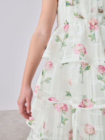 Baker by Ted Baker Burnout Organza Floral Tiered Midi White Dress image 6