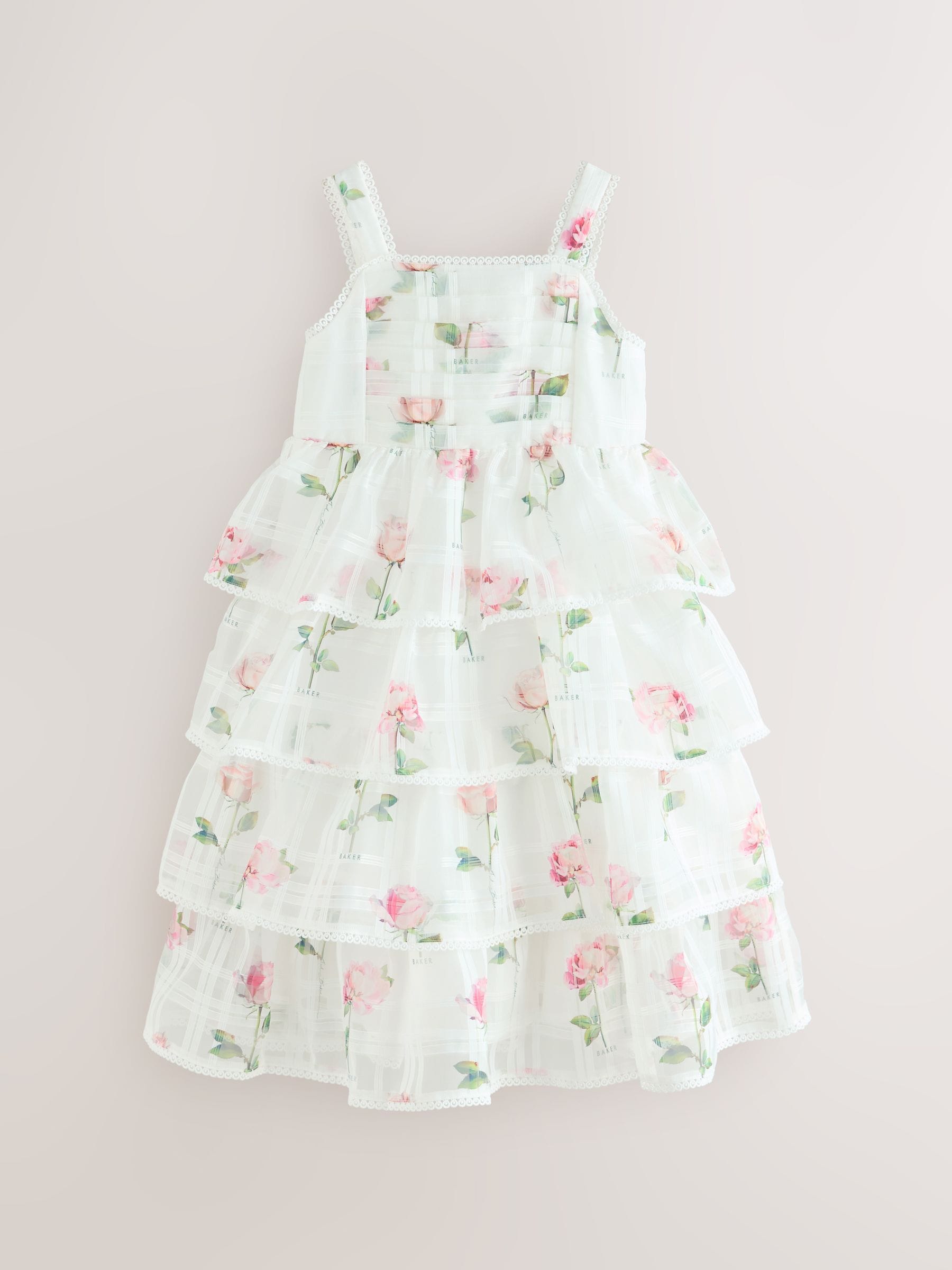 Baker by Ted Baker Burnout Organza Floral Tiered Midi White Dress image 7