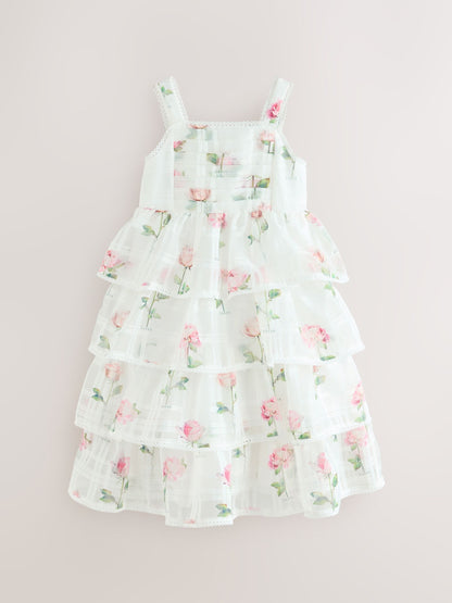Baker by Ted Baker Burnout Organza Floral Tiered Midi White Dress image 7