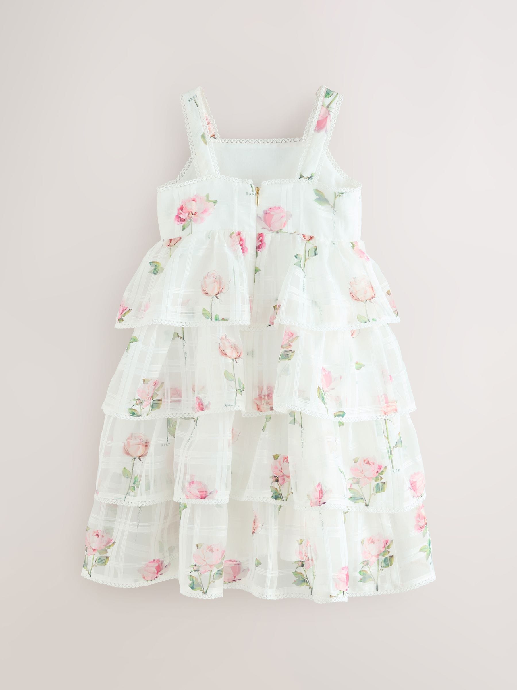 Baker by Ted Baker Burnout Organza Floral Tiered Midi White Dress image 8