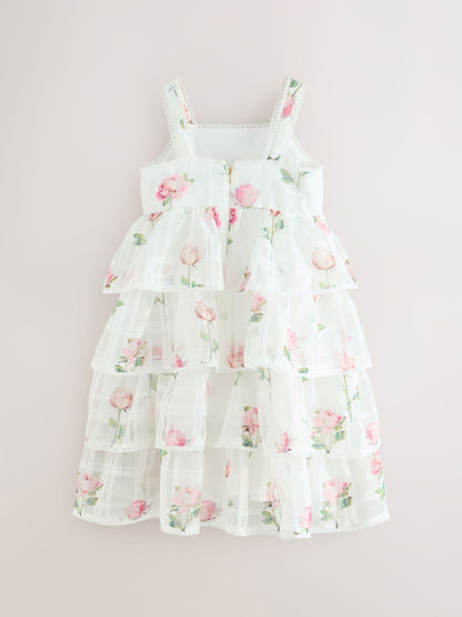 Baker by Ted Baker Burnout Organza Floral Tiered Midi White Dress image 8