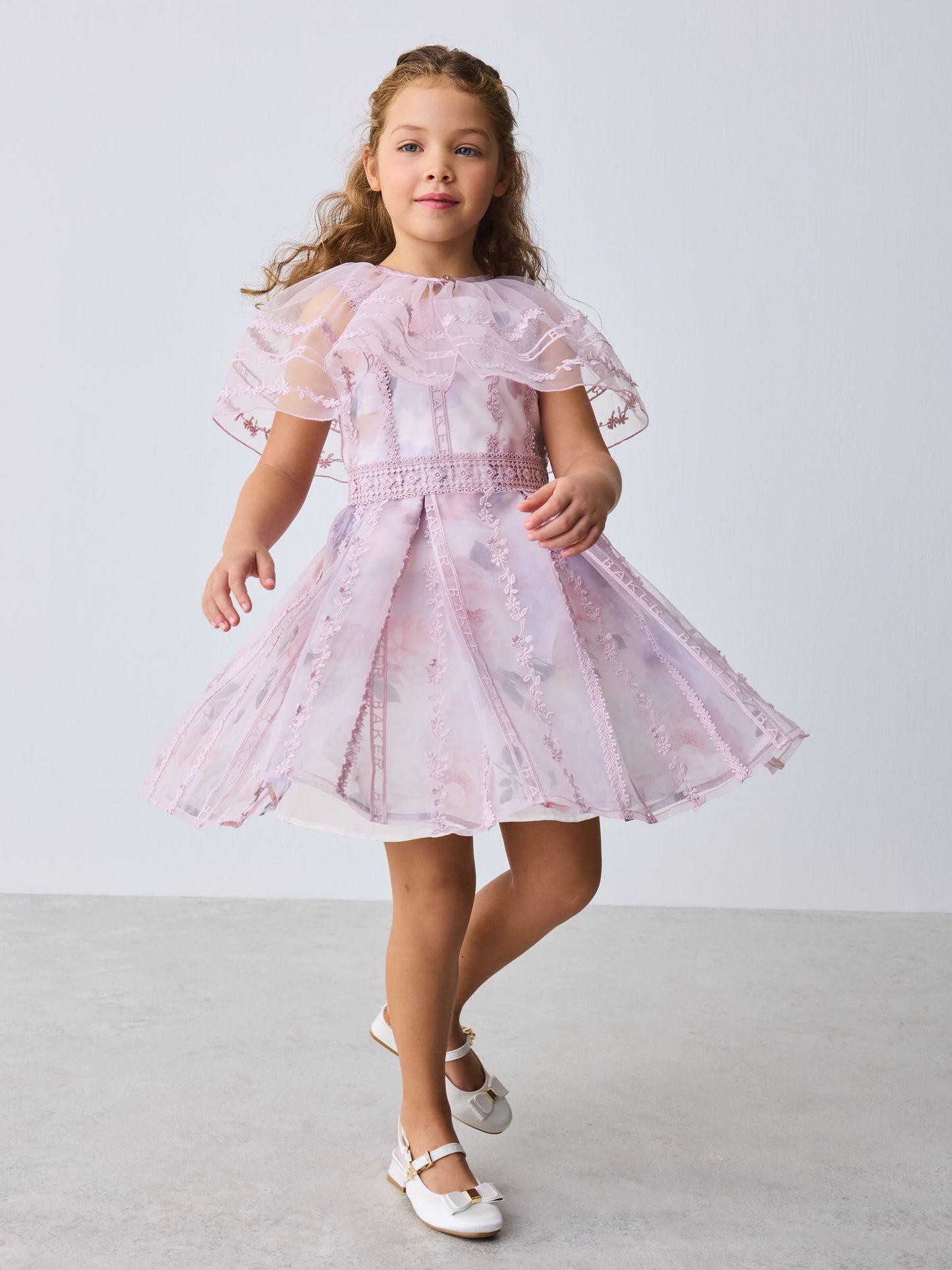 Baker by Ted Baker Lilac Purple Floral Trellis Lace Overlay Organza Dress & Cape image 1