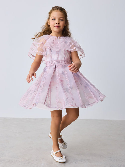 Baker by Ted Baker Lilac Purple Floral Trellis Lace Overlay Organza Dress & Cape image 1