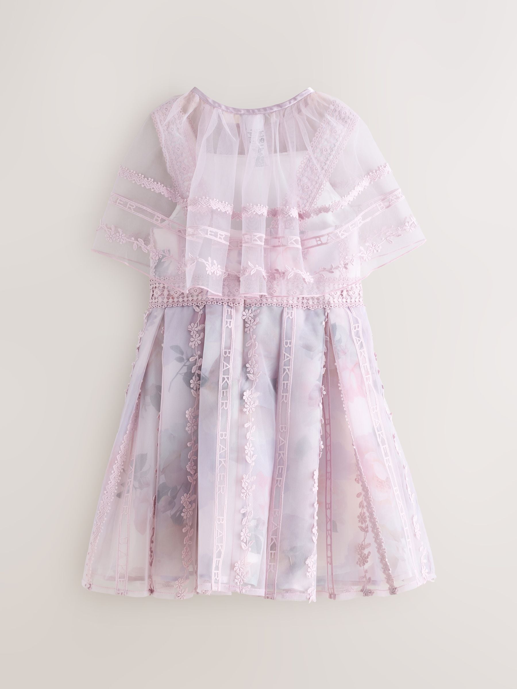 Baker by Ted Baker Lilac Purple Floral Trellis Lace Overlay Organza Dress & Cape image 10
