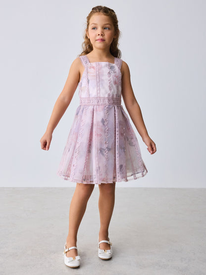 Baker by Ted Baker Lilac Purple Floral Trellis Lace Overlay Organza Dress & Cape image 2