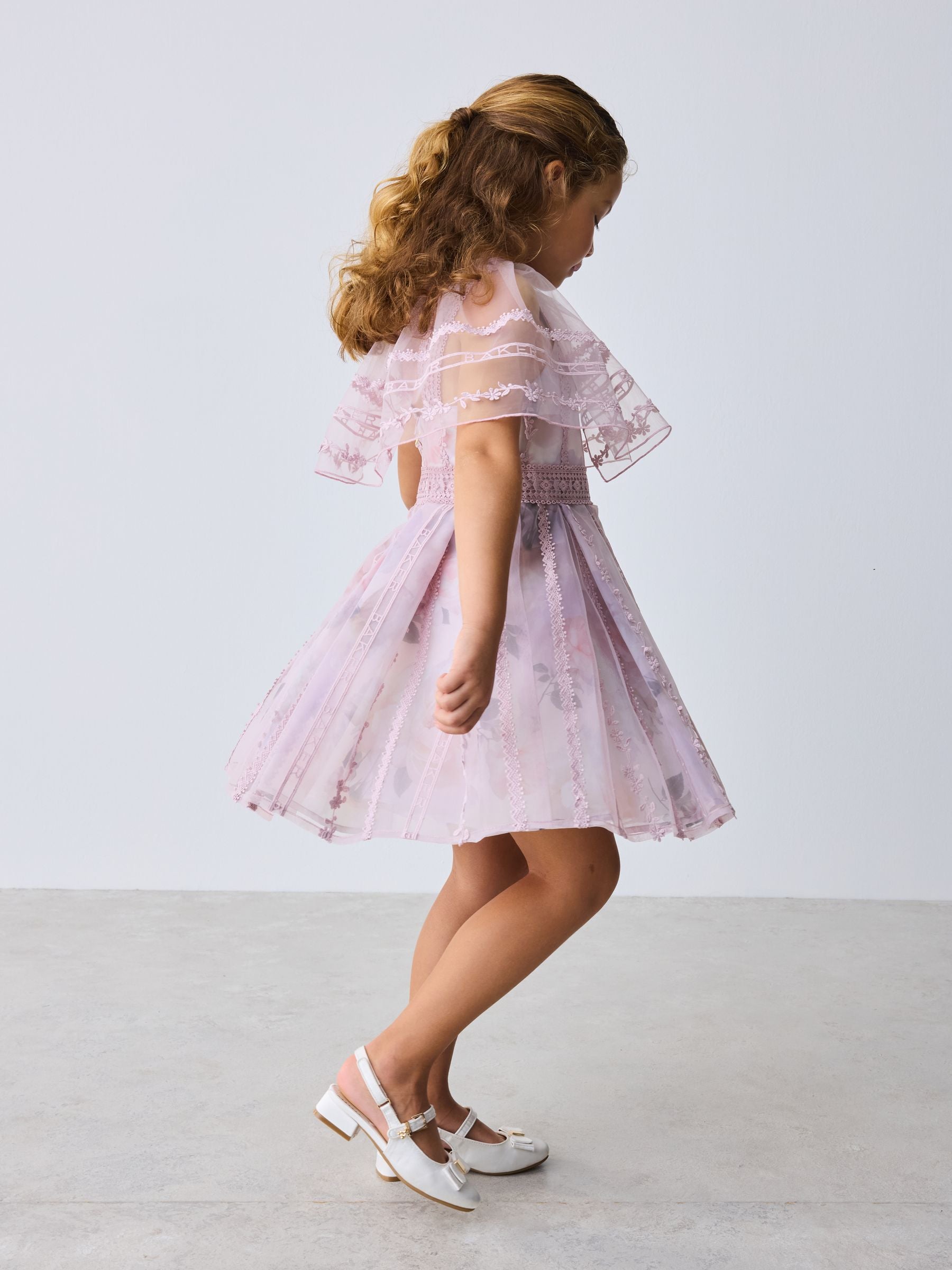 Baker by Ted Baker Lilac Purple Floral Trellis Lace Overlay Organza Dress & Cape image 4