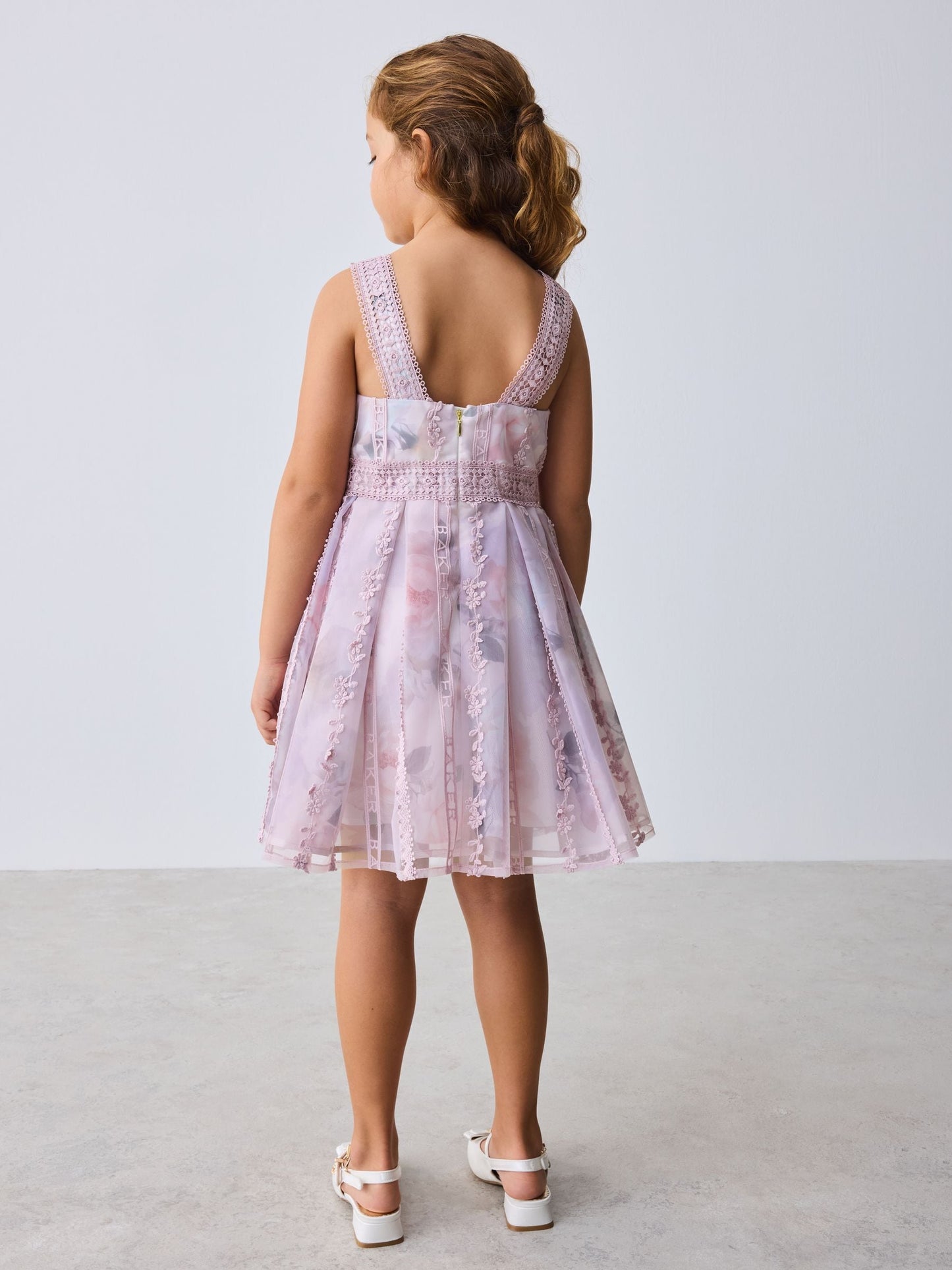 Baker by Ted Baker Lilac Purple Floral Trellis Lace Overlay Organza Dress & Cape image 5