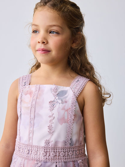 Baker by Ted Baker Lilac Purple Floral Trellis Lace Overlay Organza Dress & Cape image 6