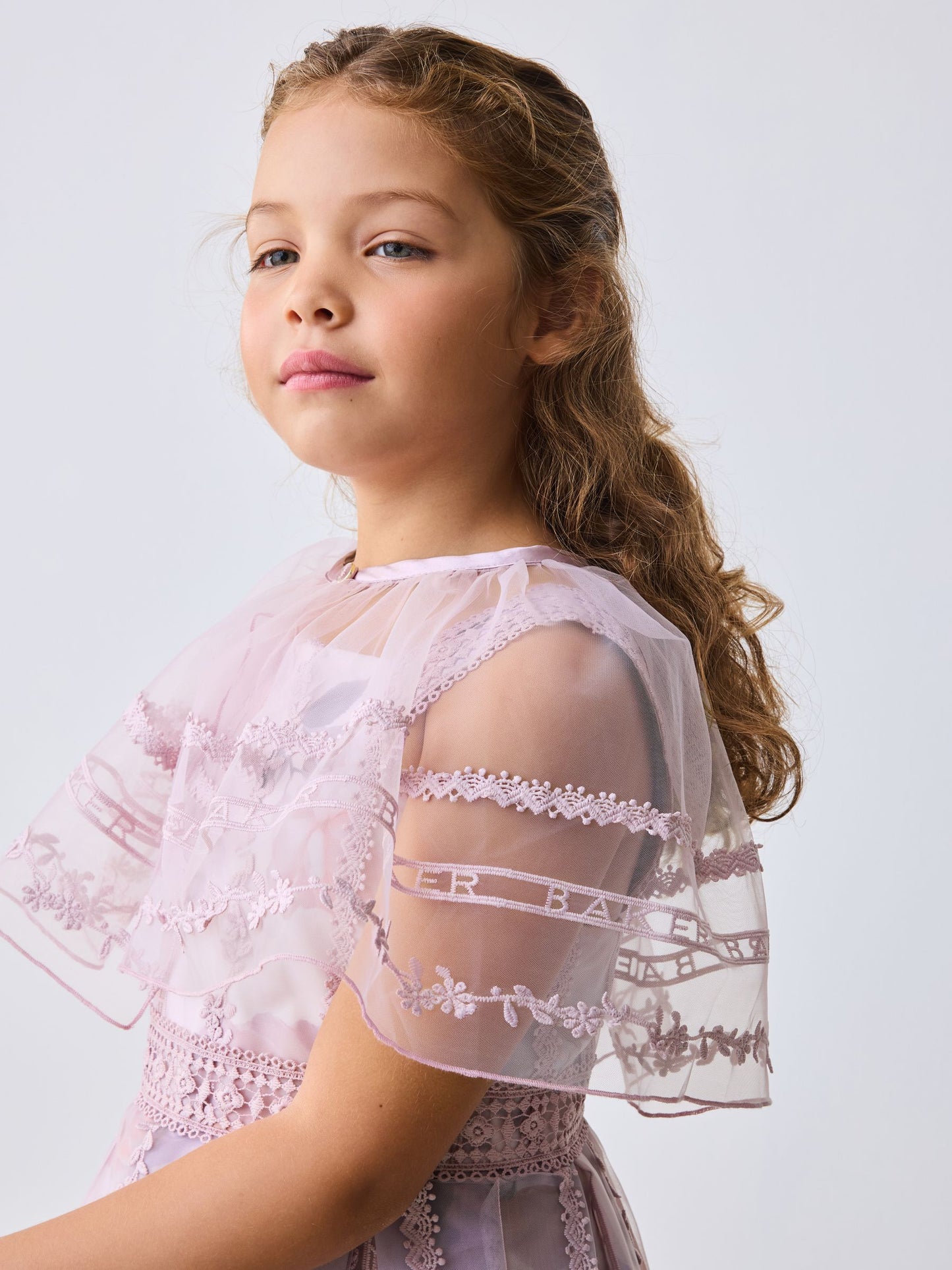 Baker by Ted Baker Lilac Purple Floral Trellis Lace Overlay Organza Dress & Cape image 7
