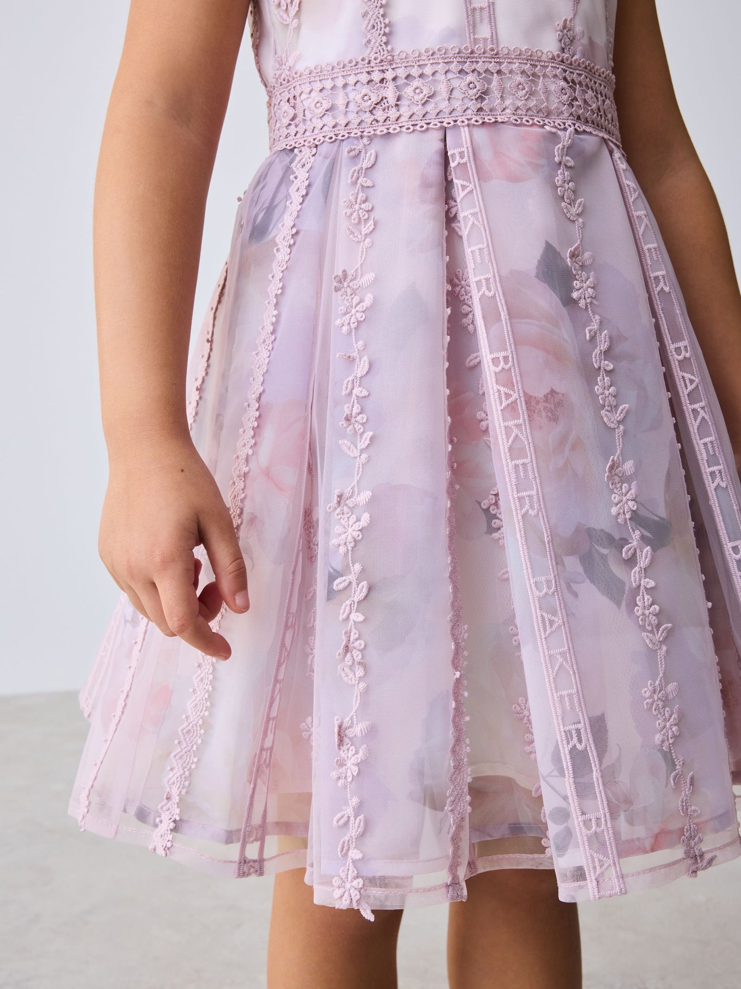 Baker by Ted Baker Lilac Purple Floral Trellis Lace Overlay Organza Dress & Cape image 8