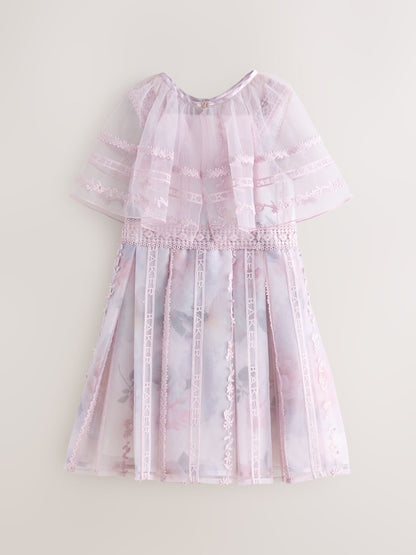 Baker by Ted Baker Lilac Purple Floral Trellis Lace Overlay Organza Dress & Cape image 9