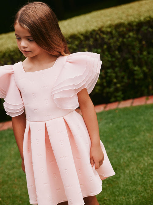 Dsiney Kidz - Baker by Ted Baker Pink Organza Frill Sleeve Embossed Scuba Dress image 1