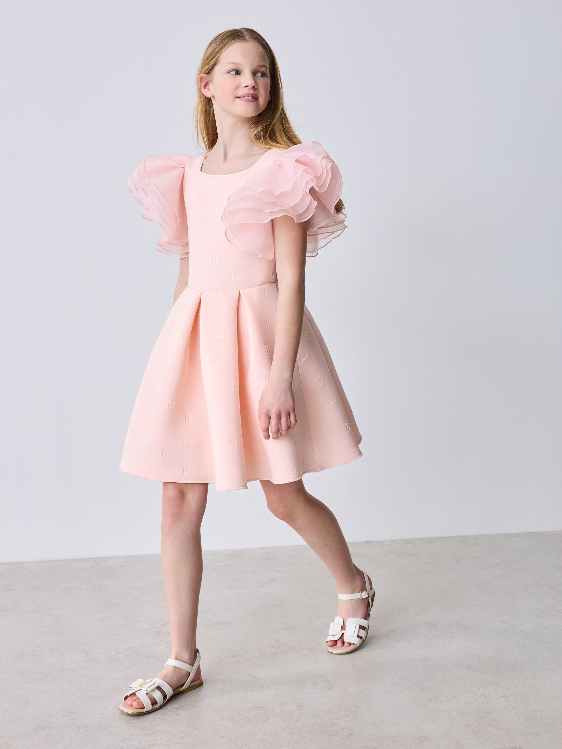 Baker by Ted Baker Pink Organza Frill Sleeve Embossed Scuba Dress image 3