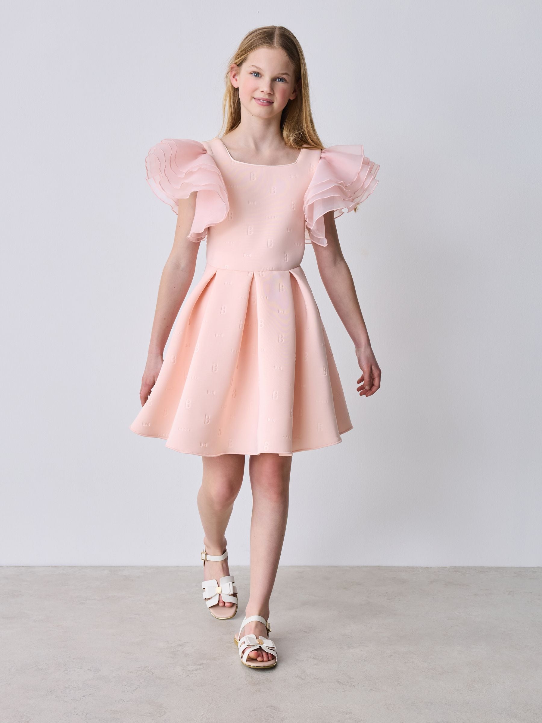 Baker by Ted Baker Pink Organza Frill Sleeve Embossed Scuba Dress image 4