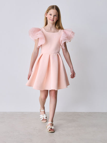 Baker by Ted Baker Pink Organza Frill Sleeve Embossed Scuba Dress image 4