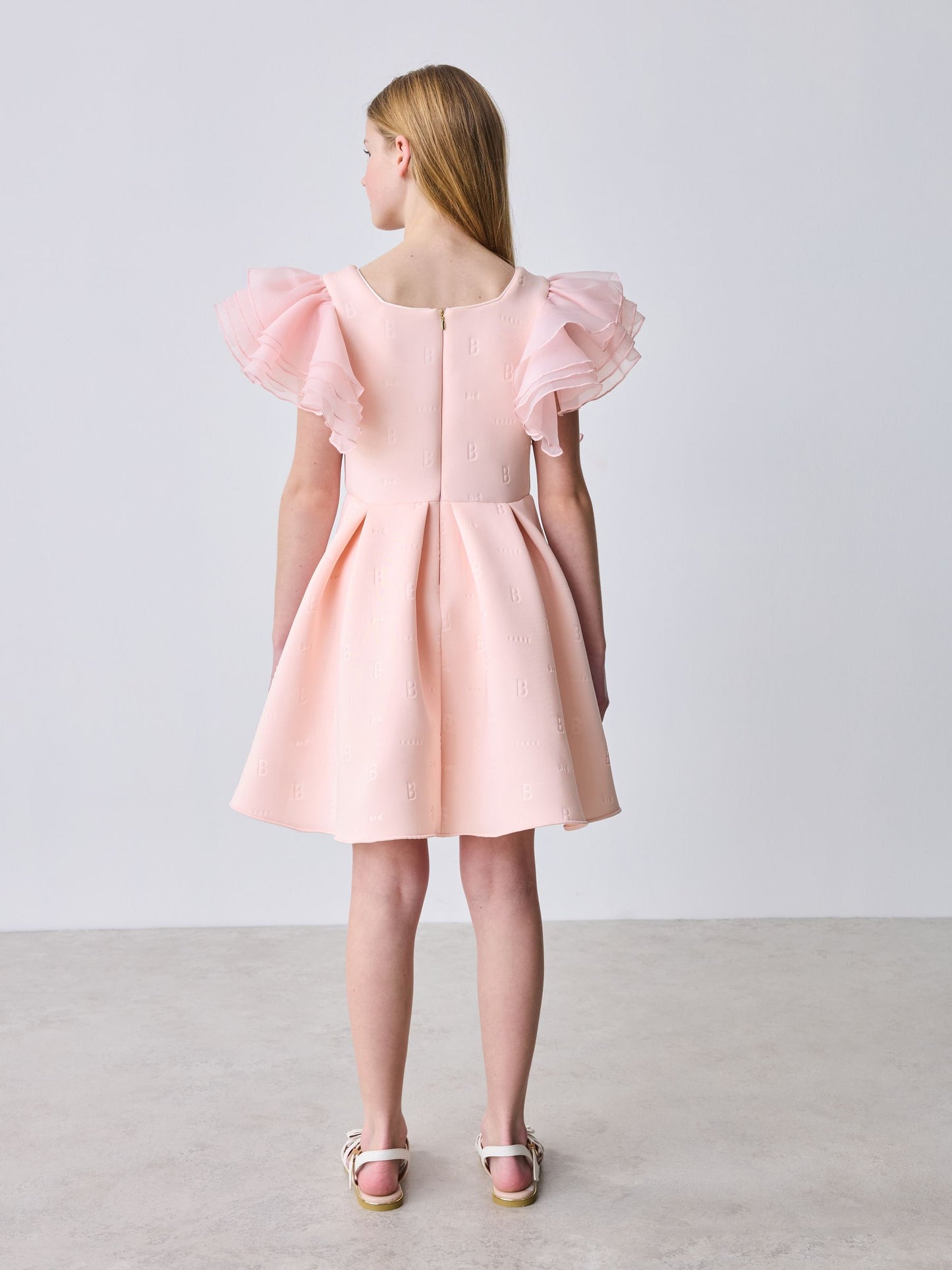 Baker by Ted Baker Pink Organza Frill Sleeve Embossed Scuba Dress image 5