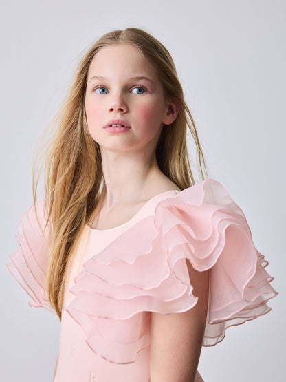 Baker by Ted Baker Pink Organza Frill Sleeve Embossed Scuba Dress image 7