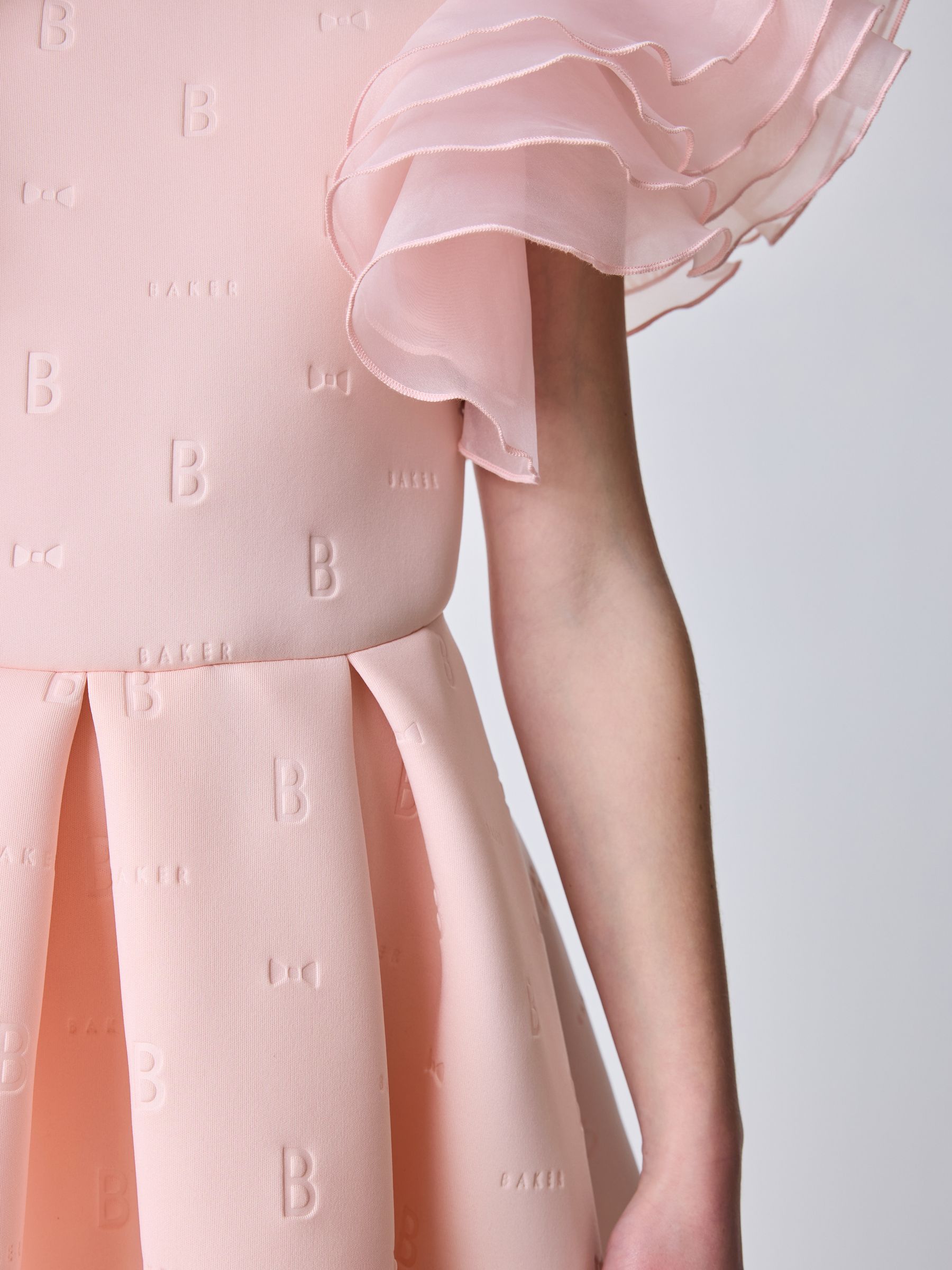 Baker by Ted Baker Pink Organza Frill Sleeve Embossed Scuba Dress image 8