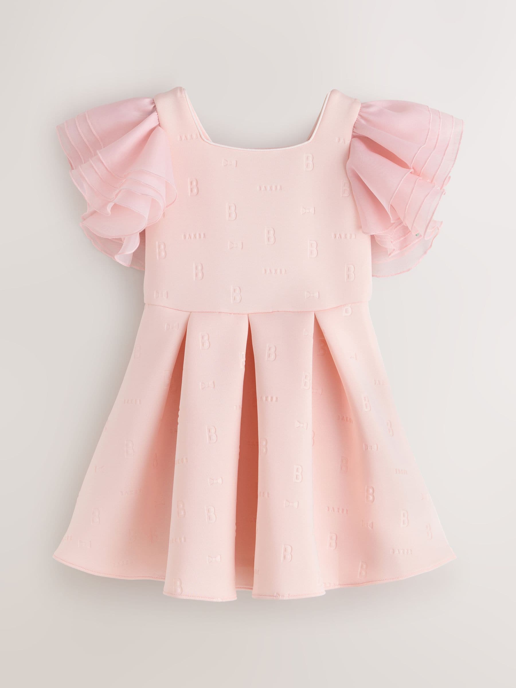 Baker by Ted Baker Pink Organza Frill Sleeve Embossed Scuba Dress image 9